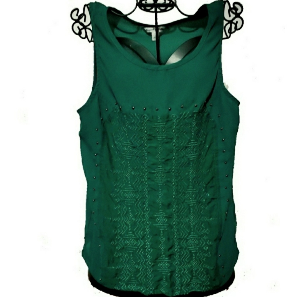 Green Embroidered Sleeveless Blouse AMERICAN EAGLE OUTFITTERS Womens XS